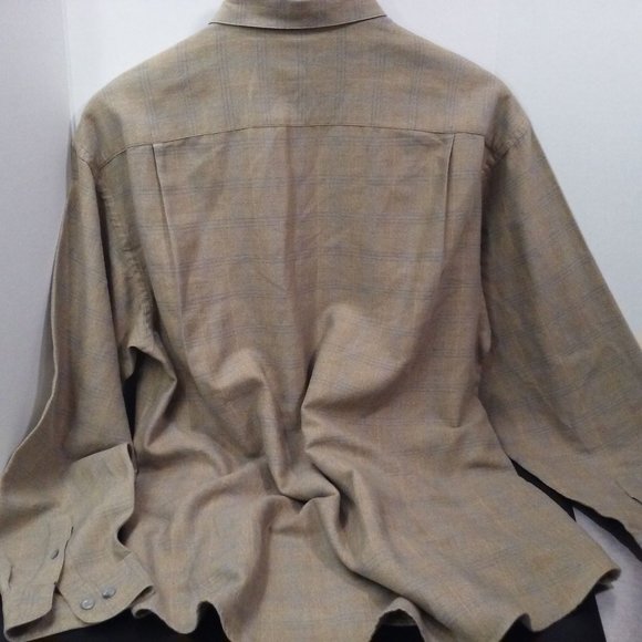 Vintage Gillio Premier LS Plaid Shirt Shell Button-Down Men-L Pocket Cotton Tan - Picture 11 of 12